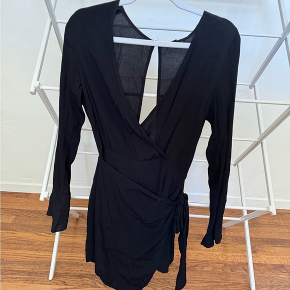 Black long sleeved tie front romper - Picture 1 of 3